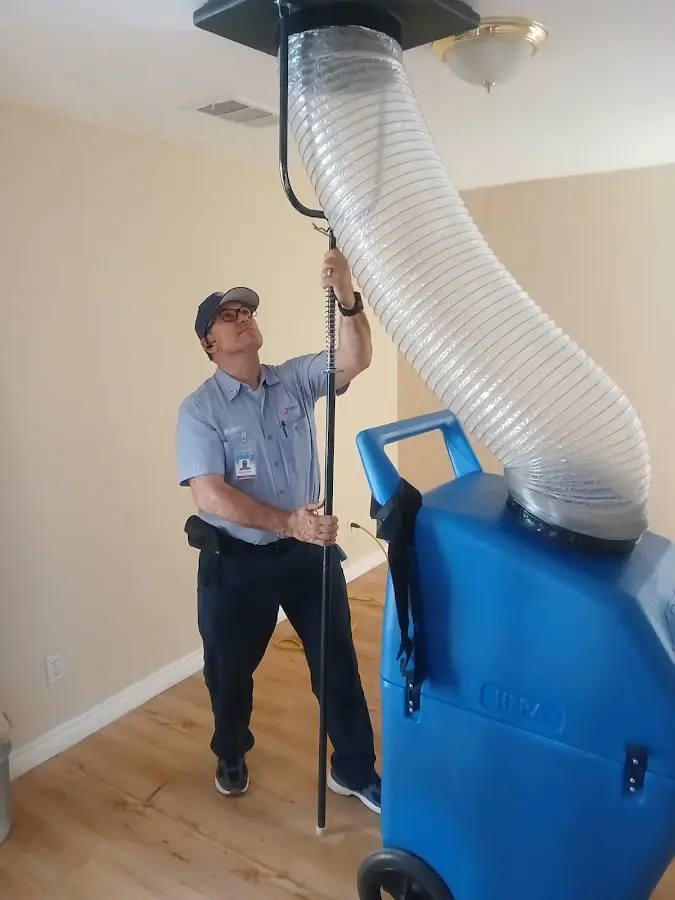 Mini Split Installation technician using HEPA equipment in East San Gabriel